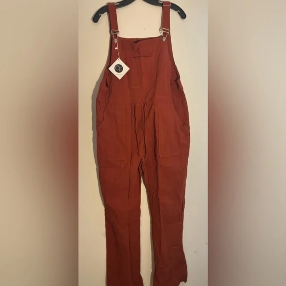 Womens Bib Overalls Adjustable Strap Drawstring Cotton Linen Jumpsuits - Picture 5 of 7